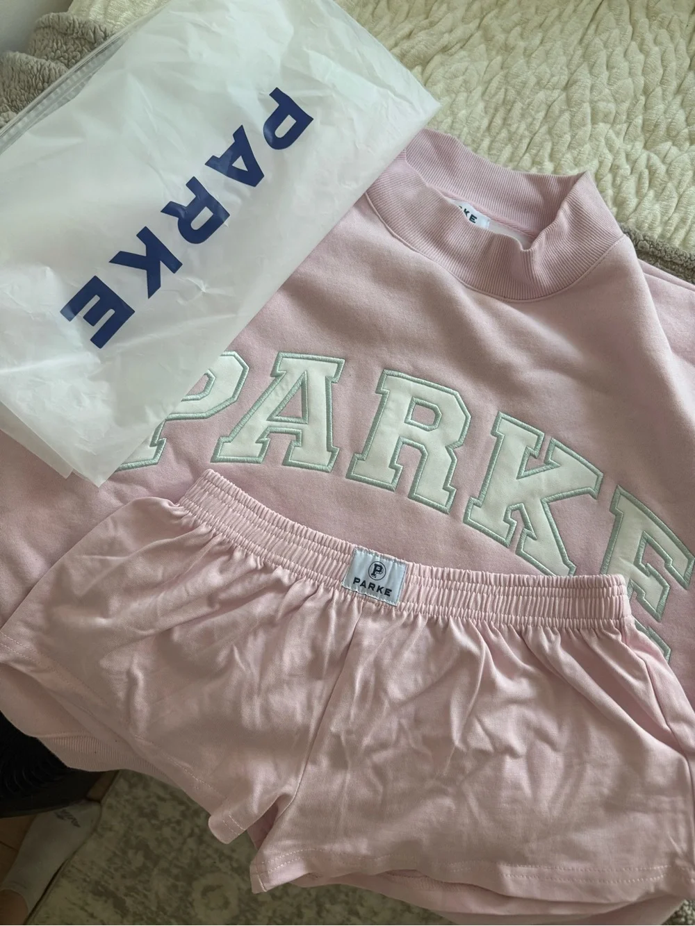 PARKE Women's Pink Lounge Sweatshirt and Shorts Set - Picture 2 of 2